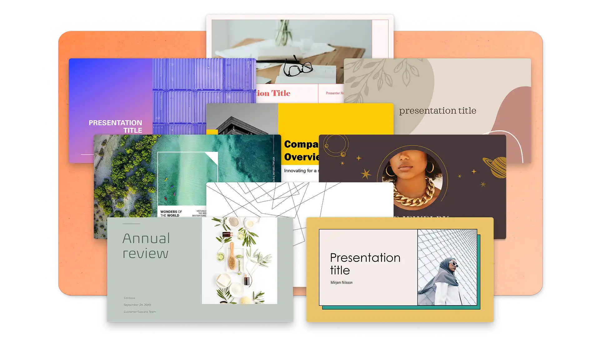 An abstract of presentation templates by Microsoft PowerPoint.