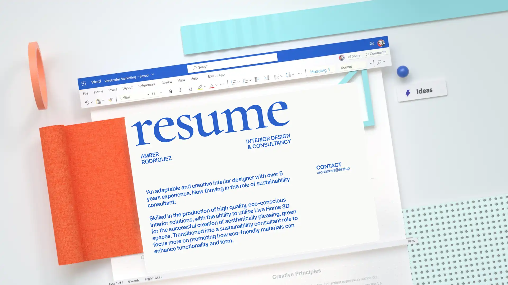 An abstract of a resume in Microsoft Word.