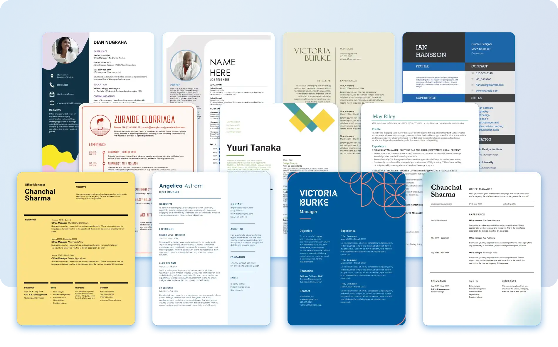 An abstract of resumes in Microsoft Word.
