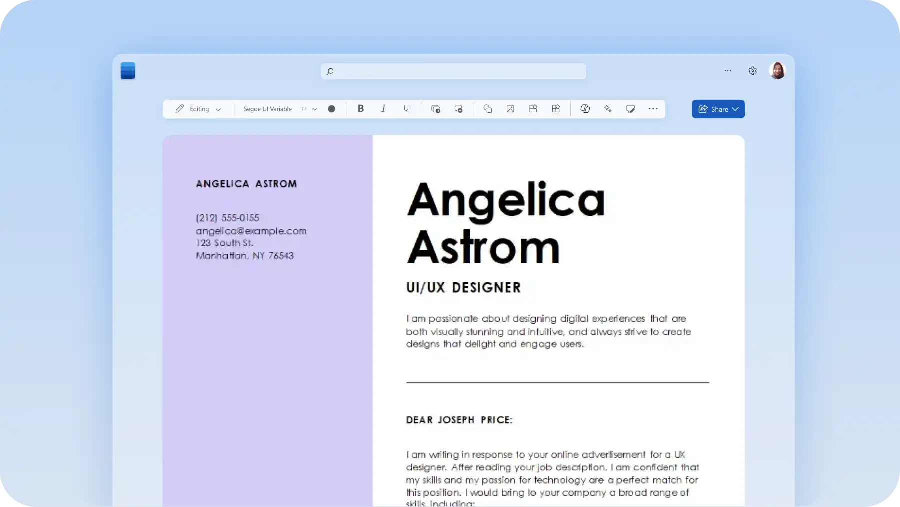 Microsoft Wordのカバーレター。