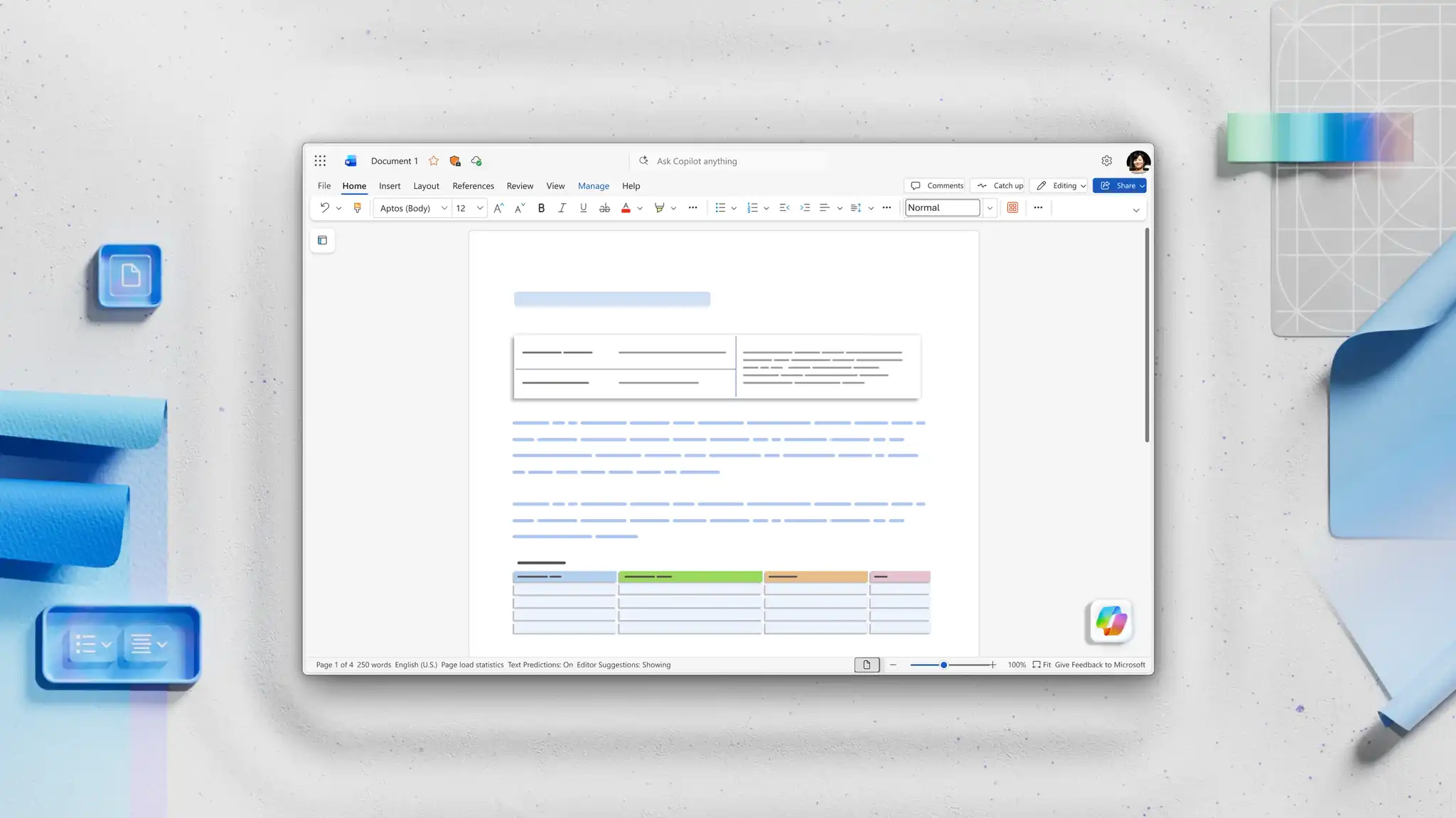 A legal document with example tables and paragraphs in Microsoft Word.