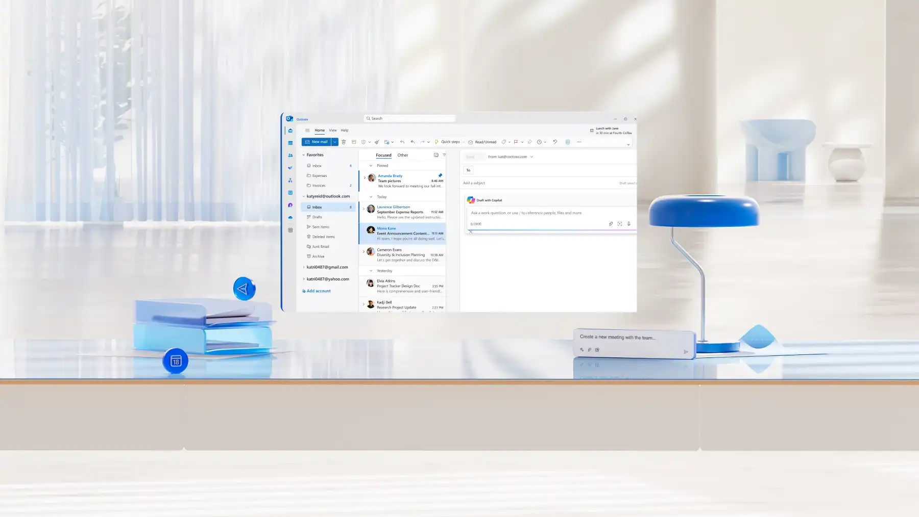 Uma visualização de uma caixa de entrada do Outlook em um computador